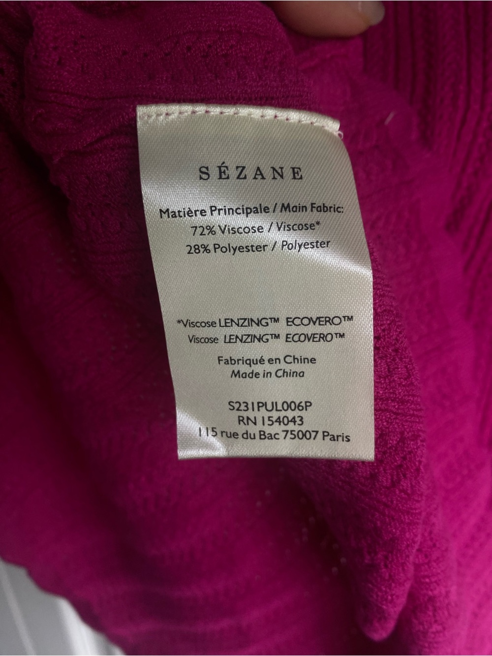 NWT Sezane Cloe Jumper Fitted Rib Knit Top in Fuchsia Pink Size S - Picture 10 of 11